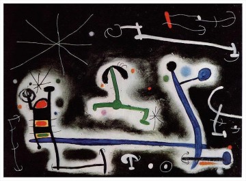 Personajes y pájaros de fiesta por la noche que se acerca Joan Miró Pinturas al óleo